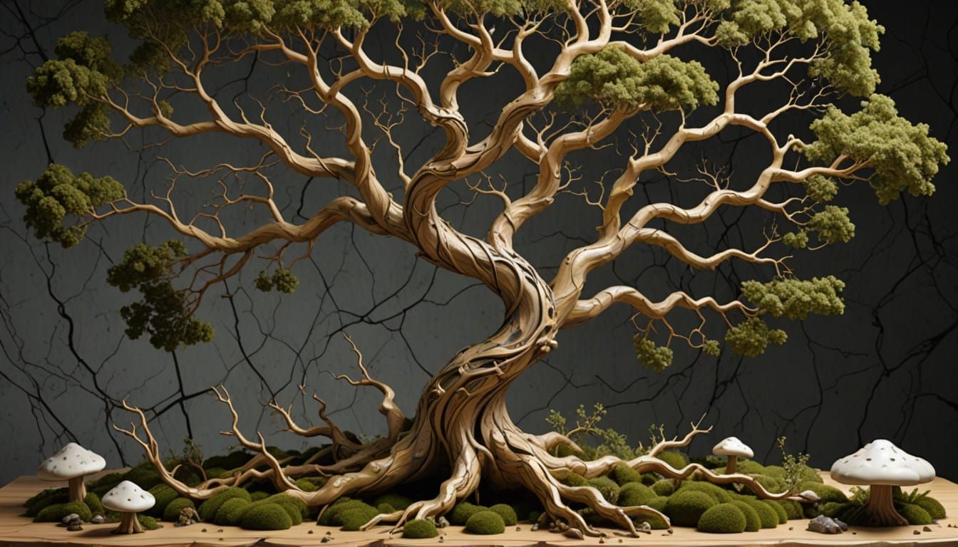 Surreal Landscape with Twisted Oak and Marble Bark
