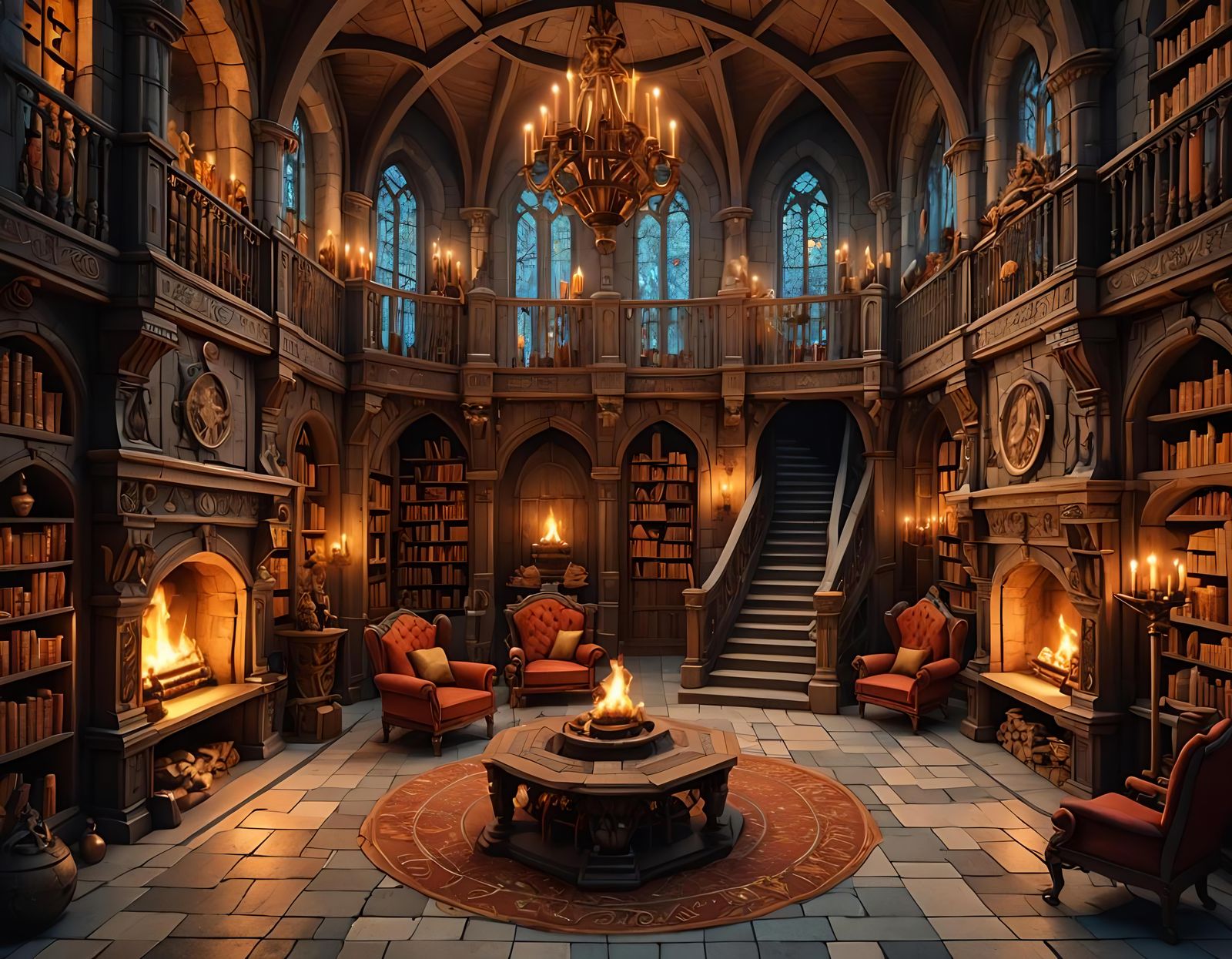 Cozy Medieval Castle Hall with Fireplace, Isometric View