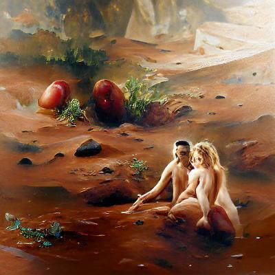 Adam and Eve on Mars as Oil Painting