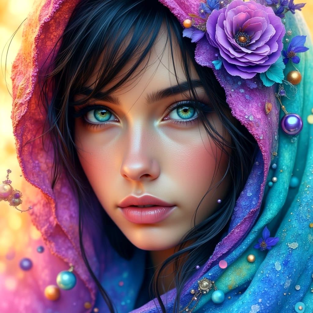 Colorful Portrait of Woman in Bohemian Digital Art