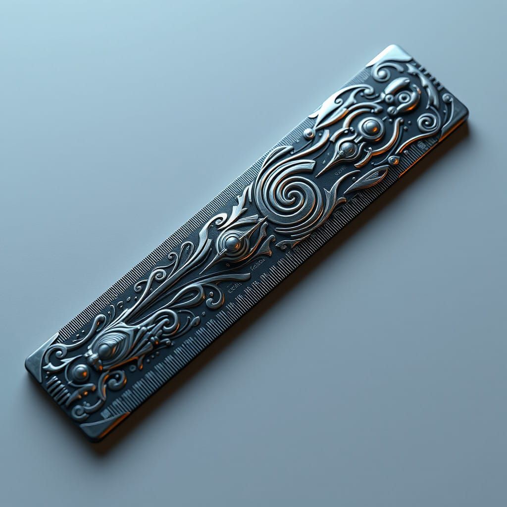 Sleek Futuristic Ruler with Intricate Patterns in 3D Anime S...