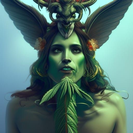Detailed Marijuana Baphomet Portrait in Digital Art Style