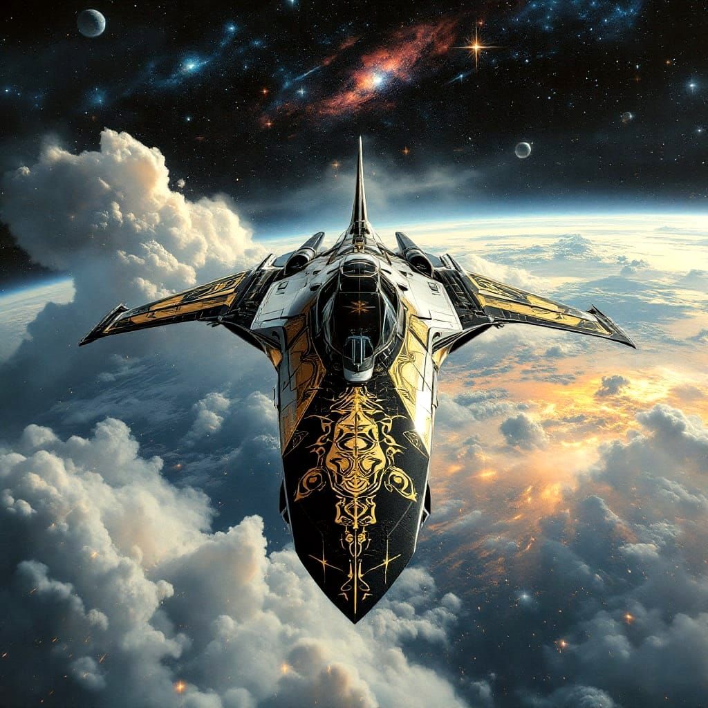 Elegant Japanese Starfighter Soars Through Retrofuturistic S...