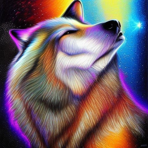 Hyperrealistic Cosmic Wolf Illustration in Astral Style