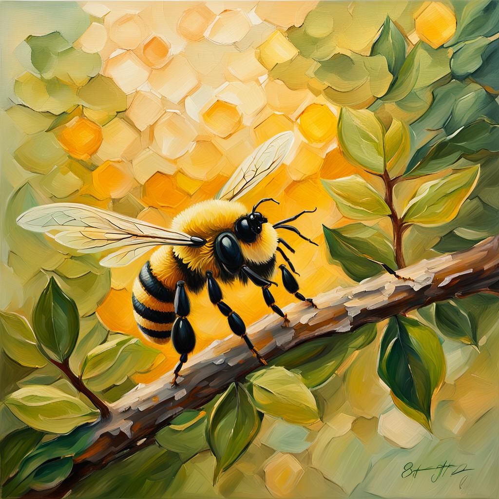 Honey Bee in Impressionistic Oil Painting
