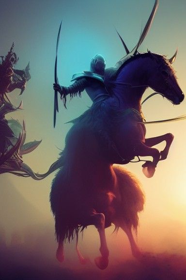 Opalescent Horsemen of Apocalypse in Ethereal Fantasy Style