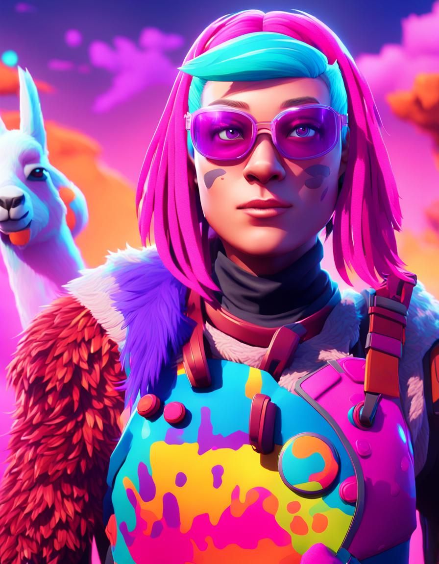 Fortnite Character with Llama on Battlefield: Digital Art