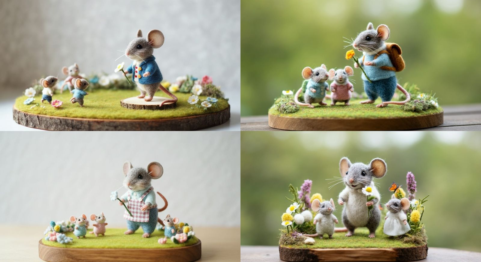 Kawaii Chibi Mouse Family in Whimsical Woodland Scene