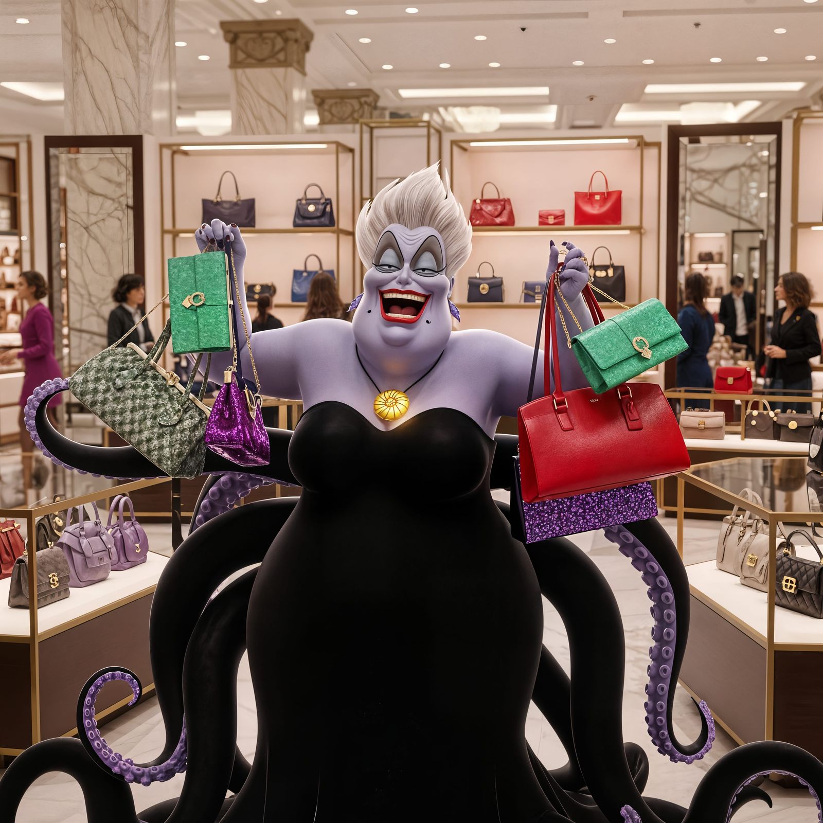 Ursula the Sea Witch Shopping for Purses in CGI