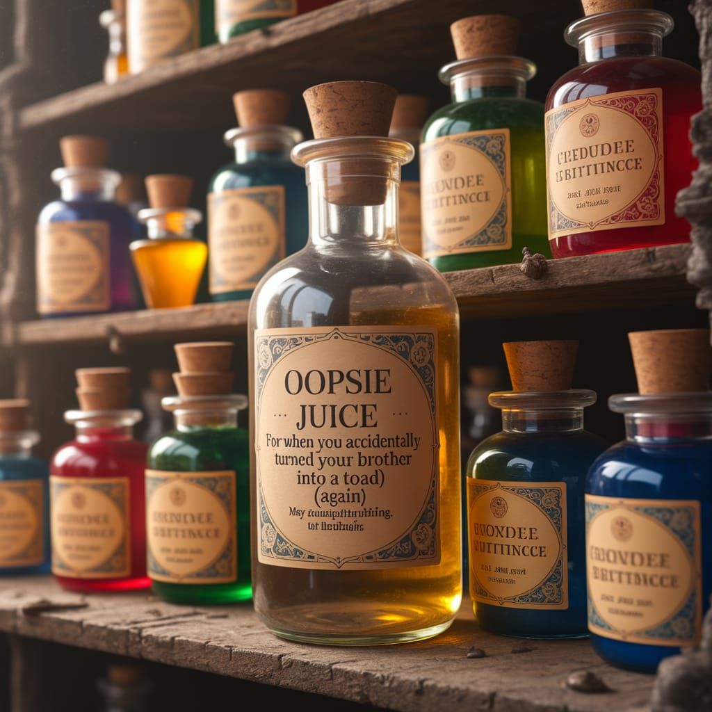 Enchanted Apothecary Bottle with Whimsical Potion Labels