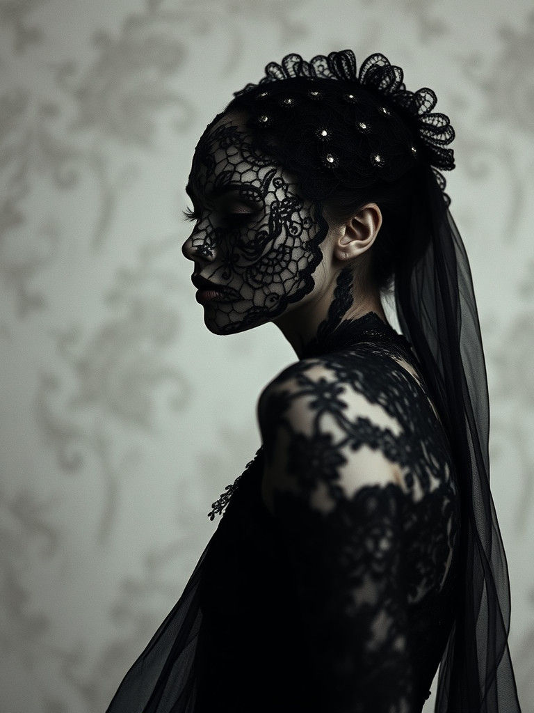 Gothic Faceless Figures in Black Lace