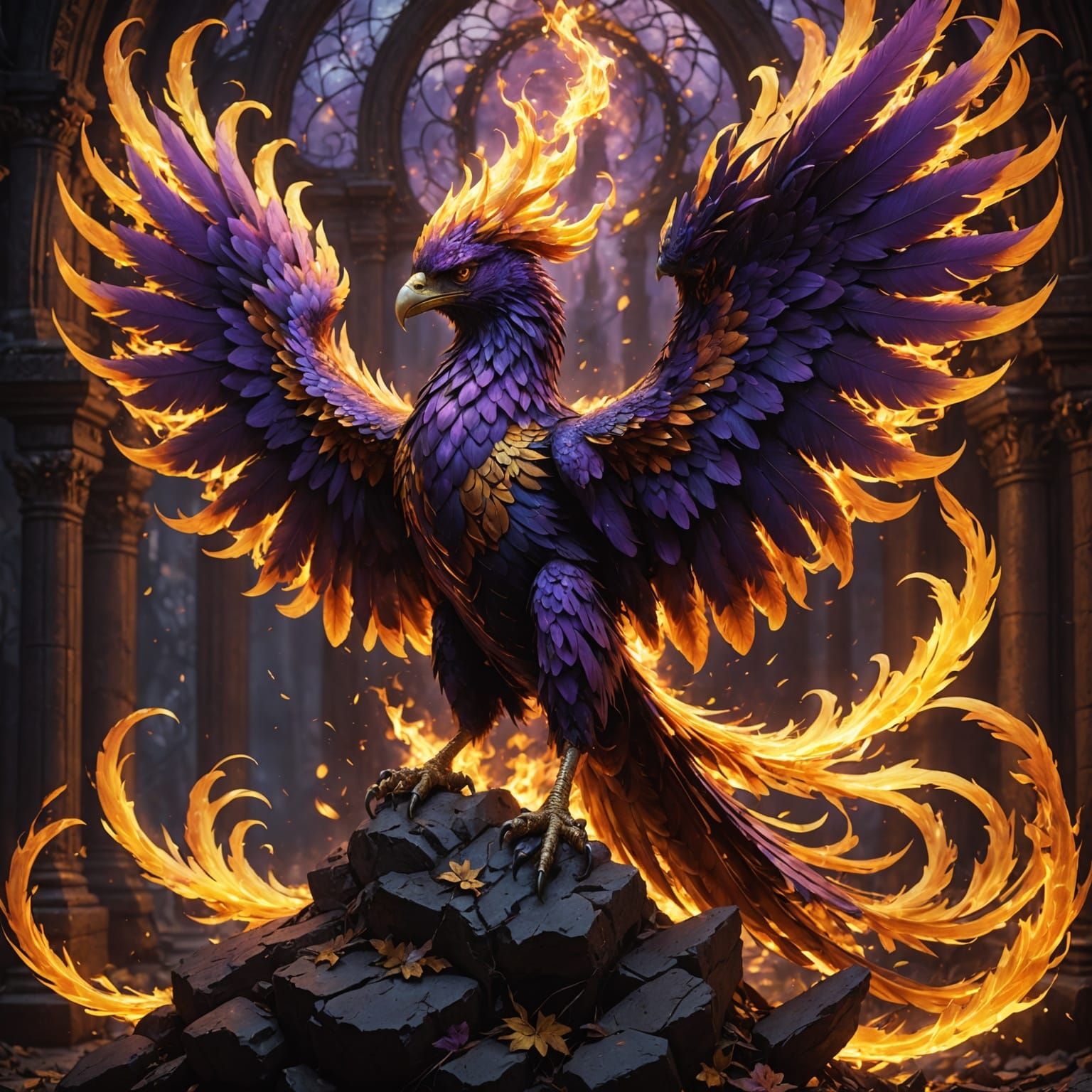 Fiery Phoenix Rises: Dark Fantasy Concept Art