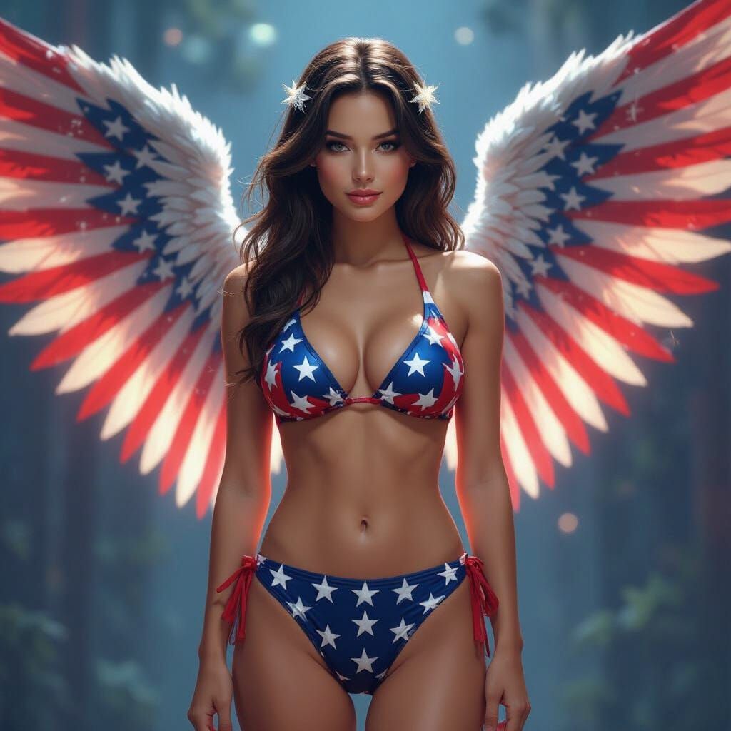 Patriotic Angel with American Flag Wings