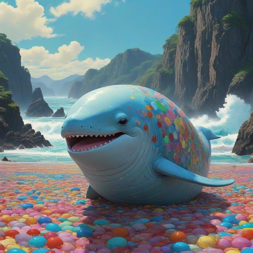 Majestic Whales in Vibrant, Swirling Patterns Swim through T...