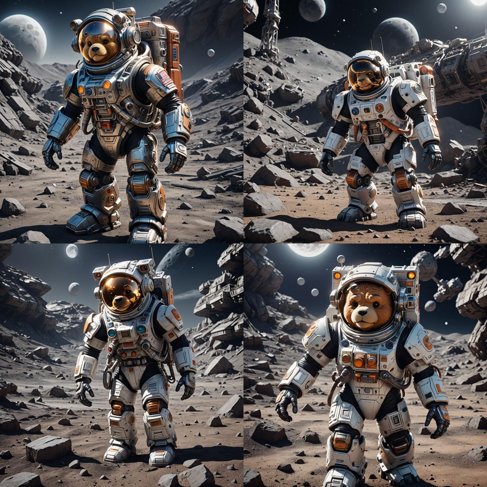Teddy Ruxpin Astronaut on the Moon in Sci-Fi Style