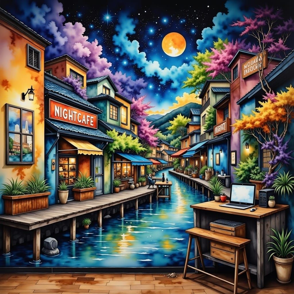 AI Evolution Mural in Watercolor Style