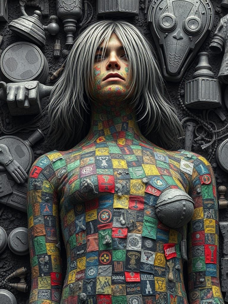 Surreal Mosaic Portrait of a Music Icon in Futuristic Surrea...