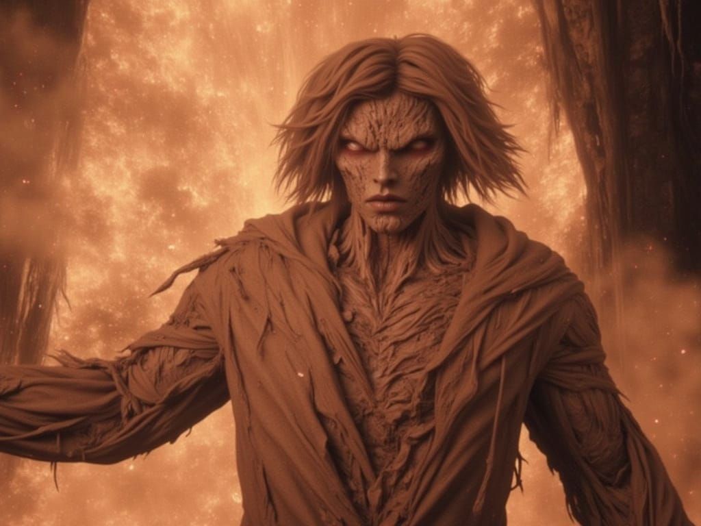 Realistic Sand Golem with Ancient Script on Forehead