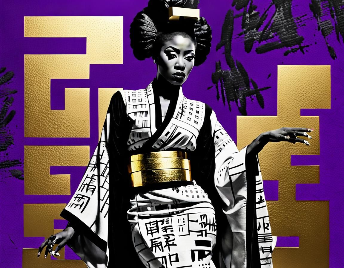 Pop Art Geisha with African Girl in Collage