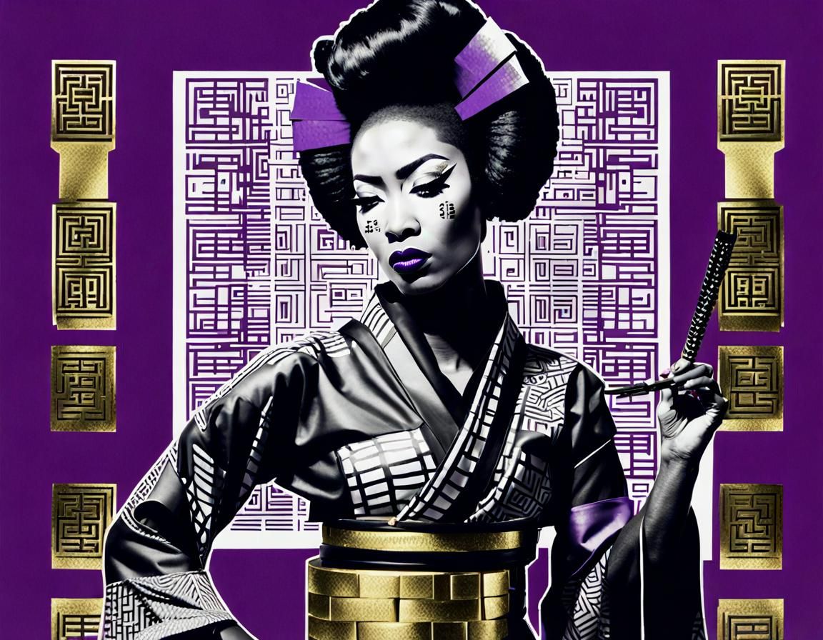 Pop Art Geisha Portrait with Brutalist Collage