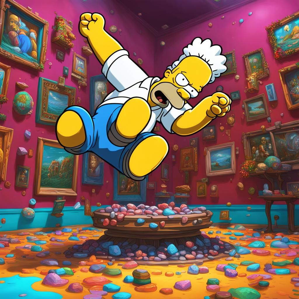 Hyperrealistic Homer Simpson Headstand Splash Art