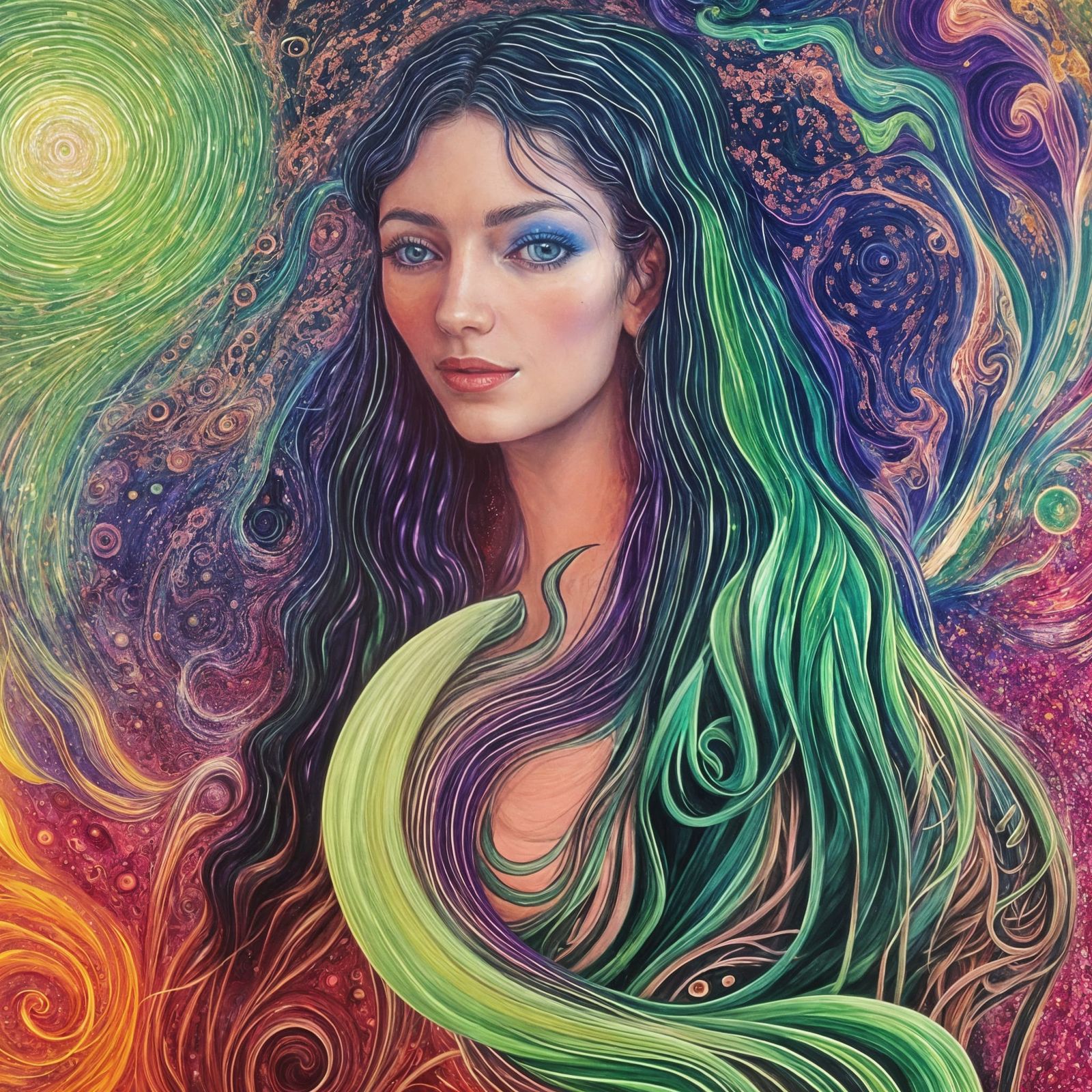 Ethereal Goddess Gaia in Vibrant Cosmic Landscape