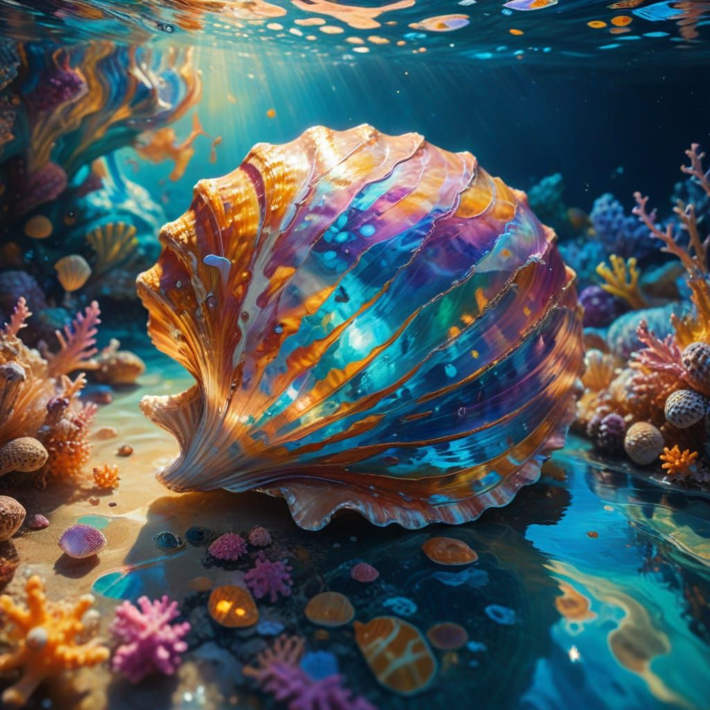 Ethereal Seashell in Dreamlike Aquatic Scene