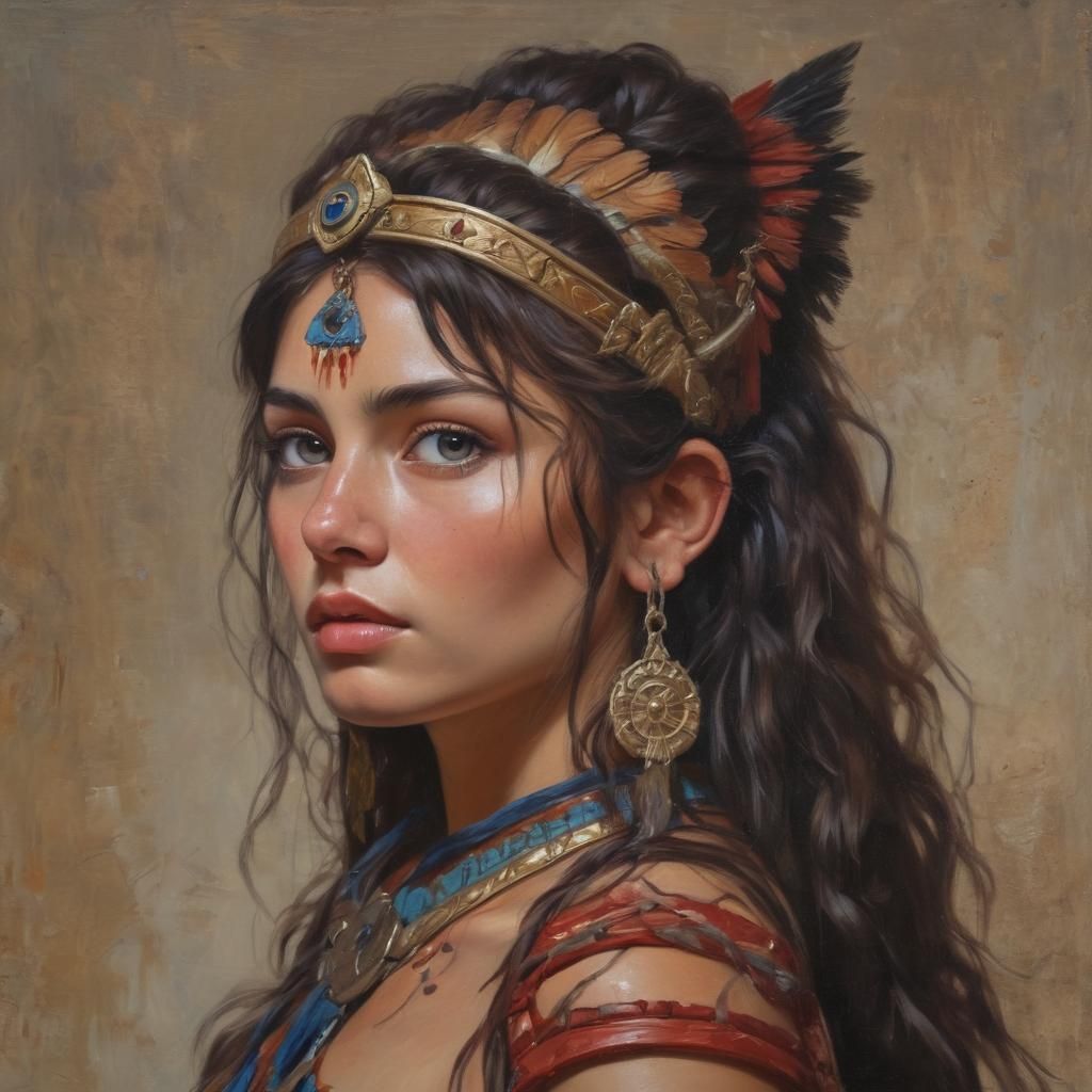 Ancient Warrior Princess Portrait in Oil Painting