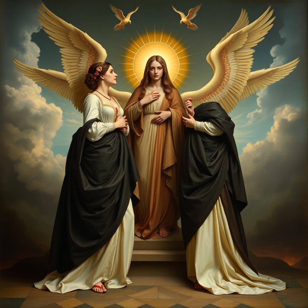 Blessed Hands Cradle Our Lady Amidst Heavenly Angels