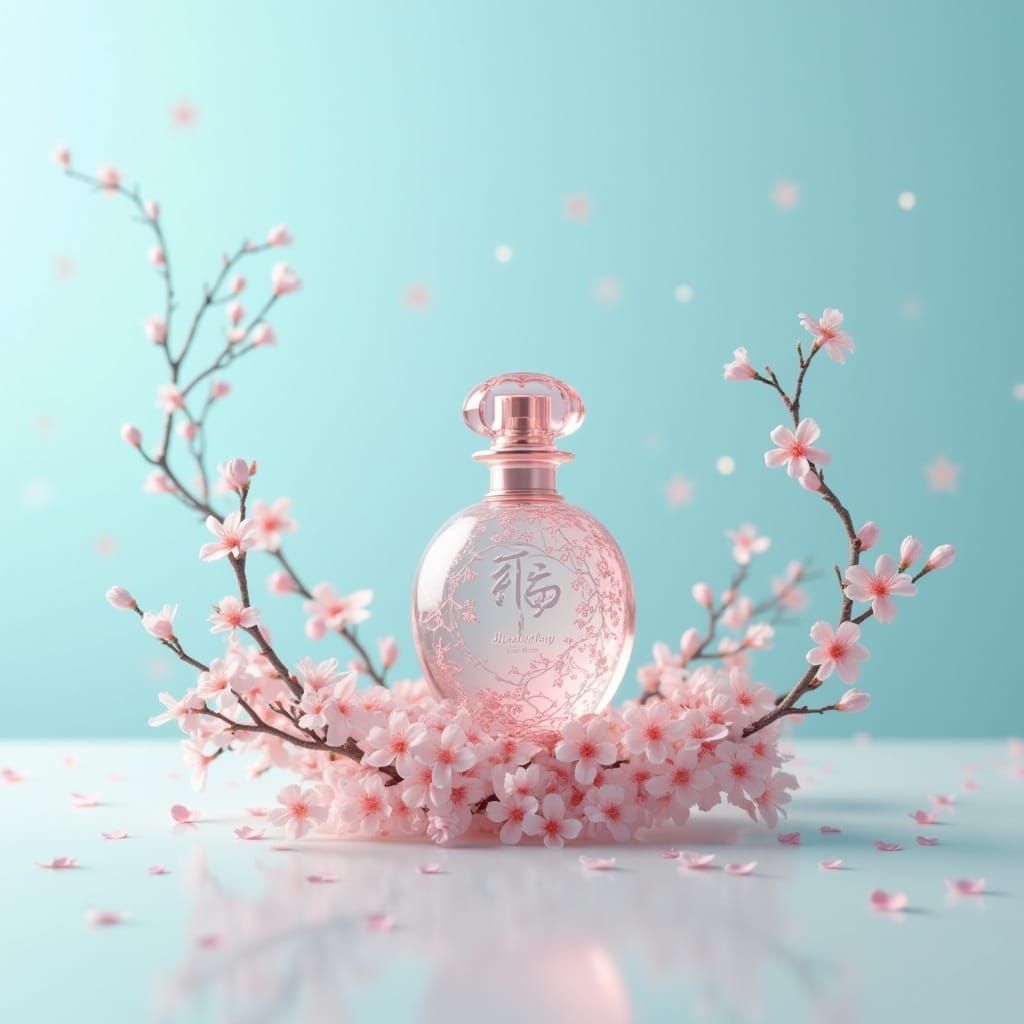 Japanese Perfume Bottle with Sakura Blossoms
