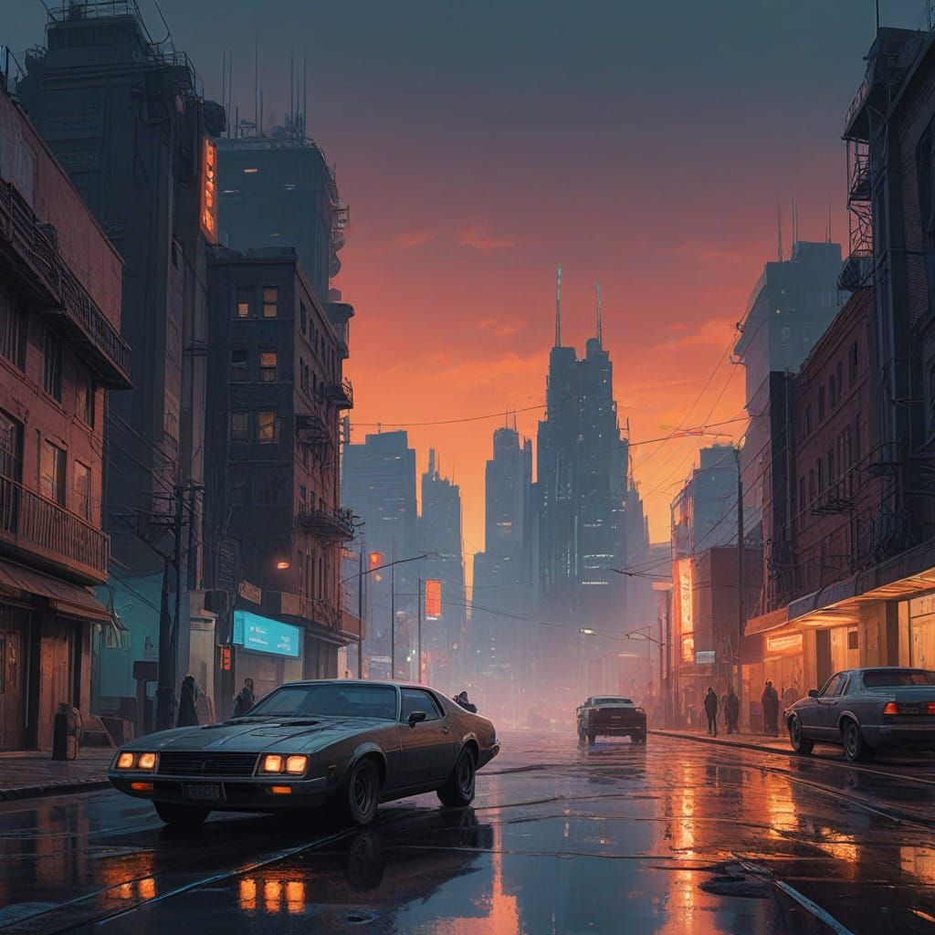 Futuristic Cityscape at Dusk with Ombre Gradient Sky