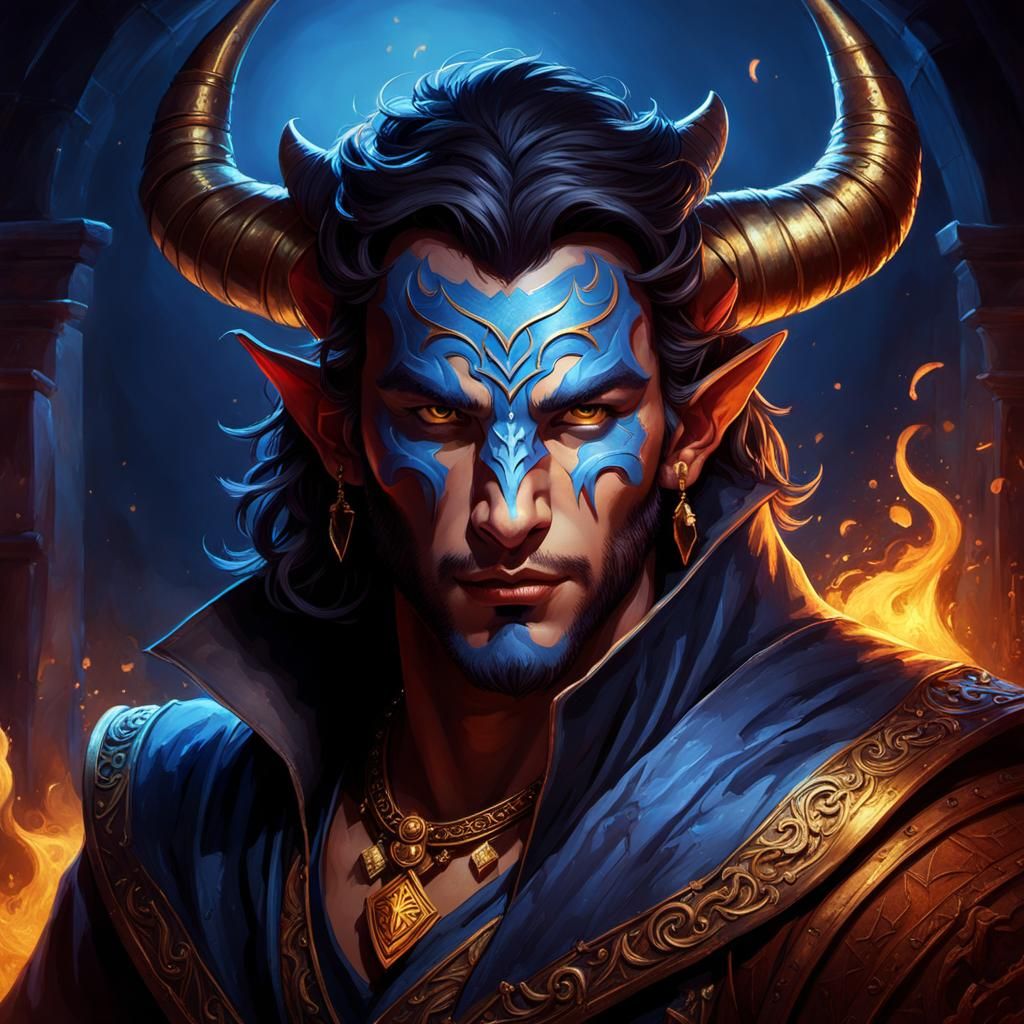 Tiefling Bard Portrait in a Dark Fantasy Style