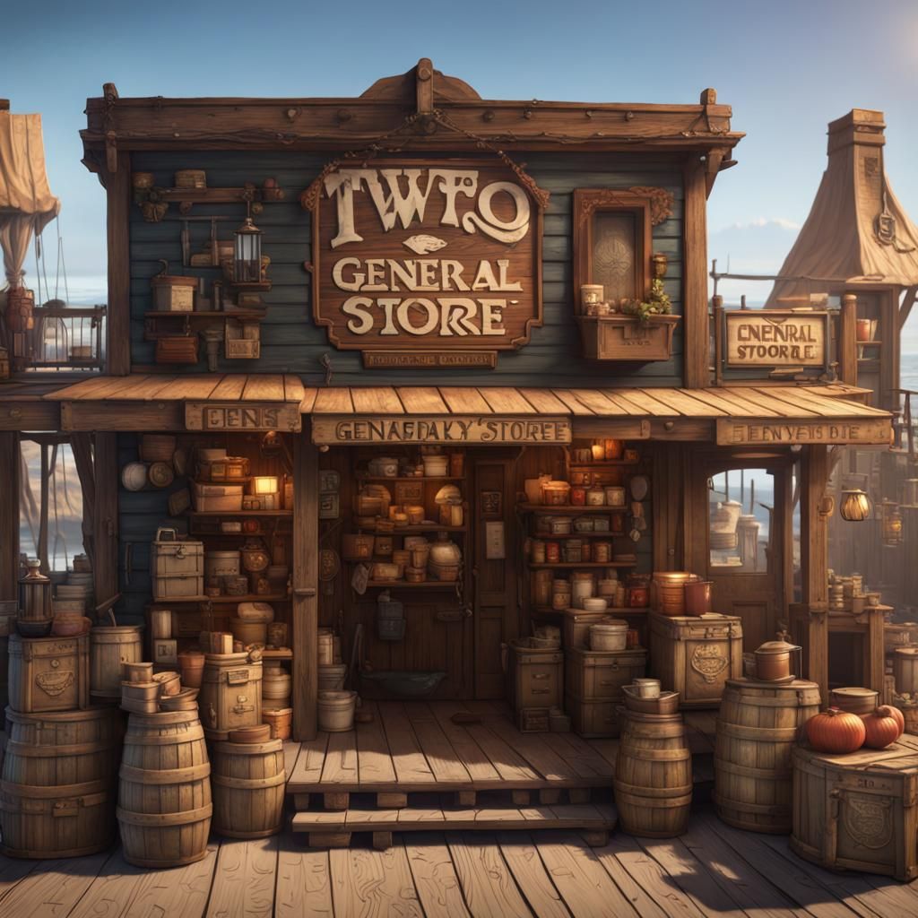 Western General Store on Boardwalk in Matte Painting Style