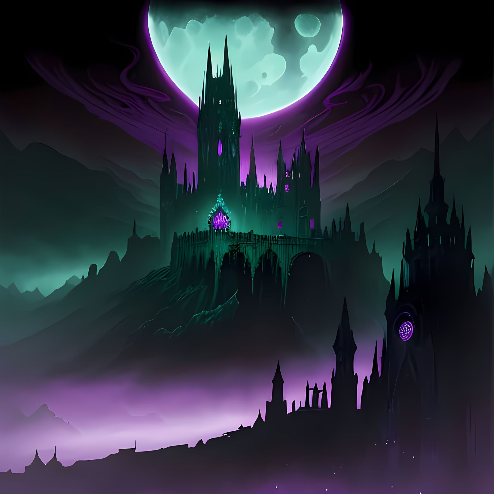 Mysterious Moonscape with Gothic and Eldritch Details