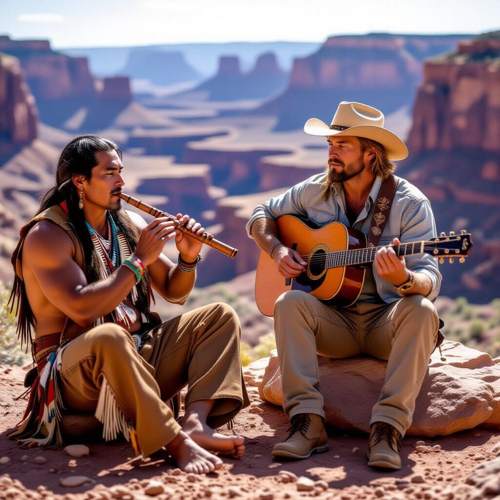 Men in High Desert Canyon at Golden Hour