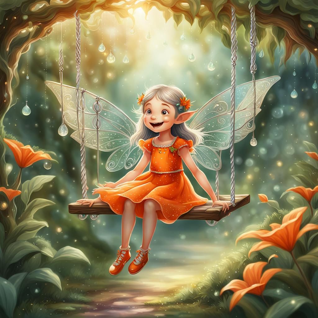 Elf Girl on Swing in Whimsical Fantasy Art