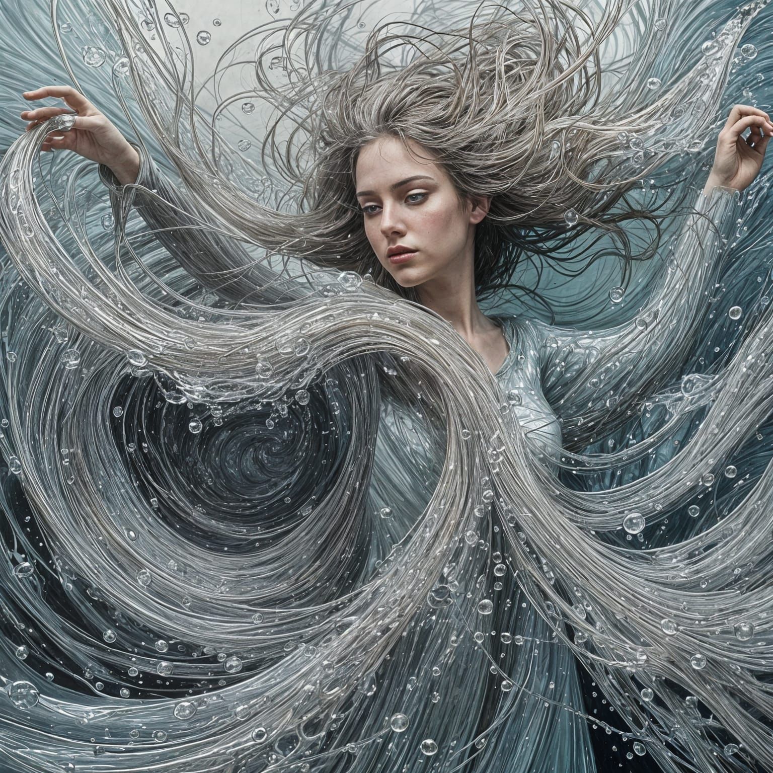 Surreal Abstract Art: Liquid Hair and Glitch Distortions