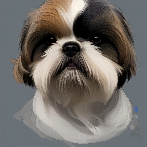 Detailed Shih Tzu Portrait in Digital Art Style