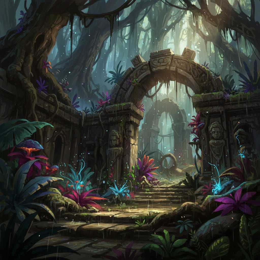Forgotten Jungle Temple in Dark Fantasy Style