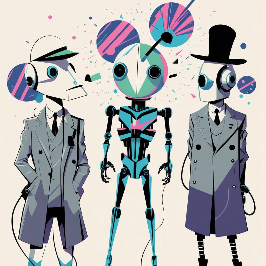 Futuristic City Skyline in Vintage Poster Art Style