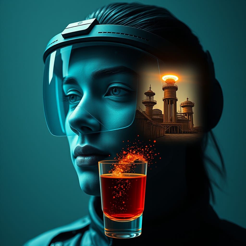 Futuristic AR Scene with Sepia Industrial Overlay