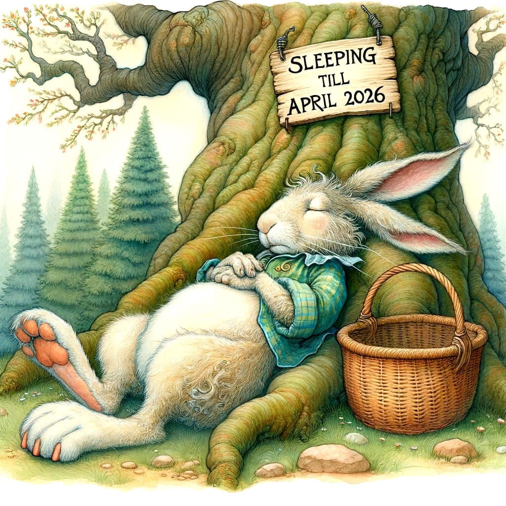 Surreal Watercolor Rabbit Dreams of Spring in a Whimsical Sc...