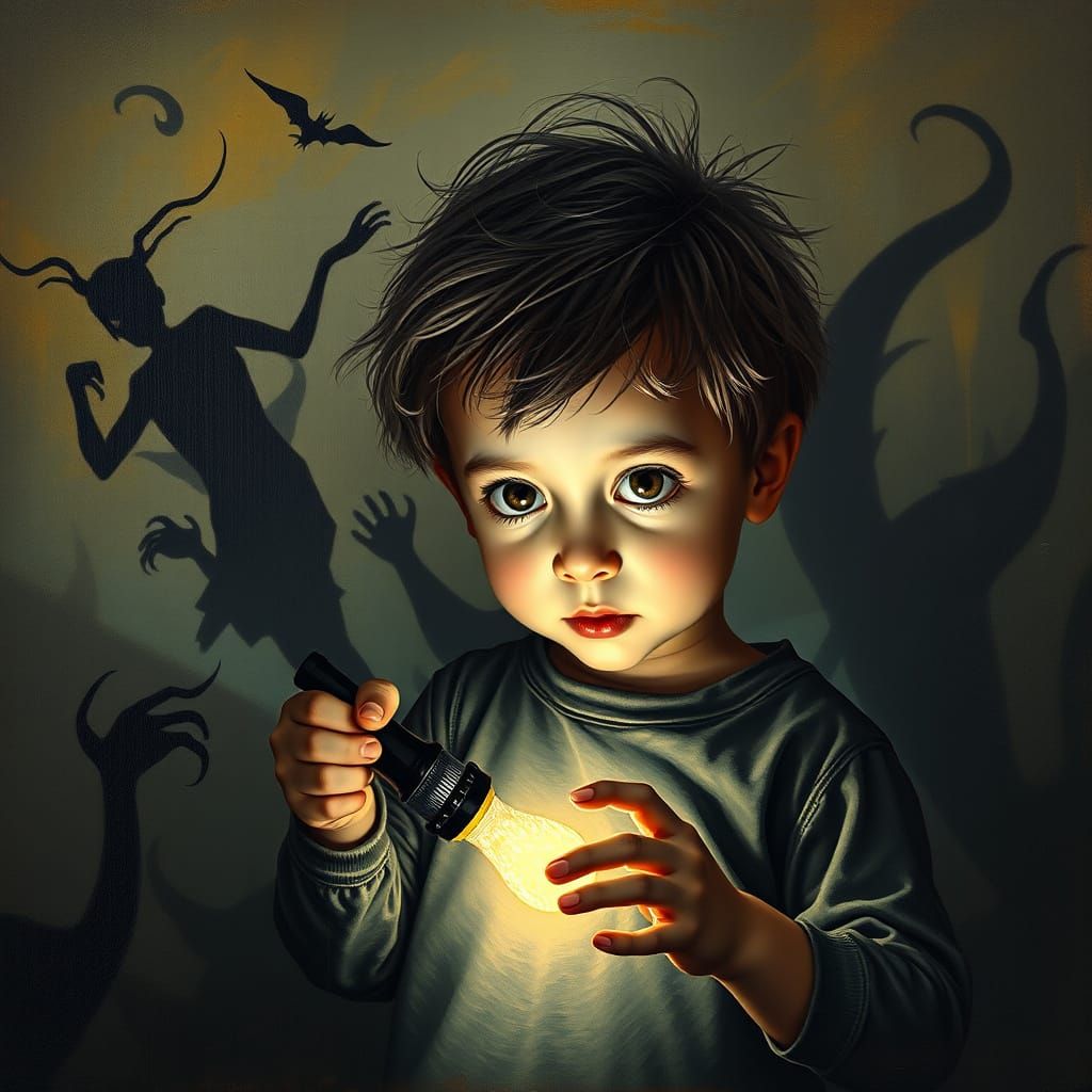 Surrealist Child Shines Light Against Twisted Shadows