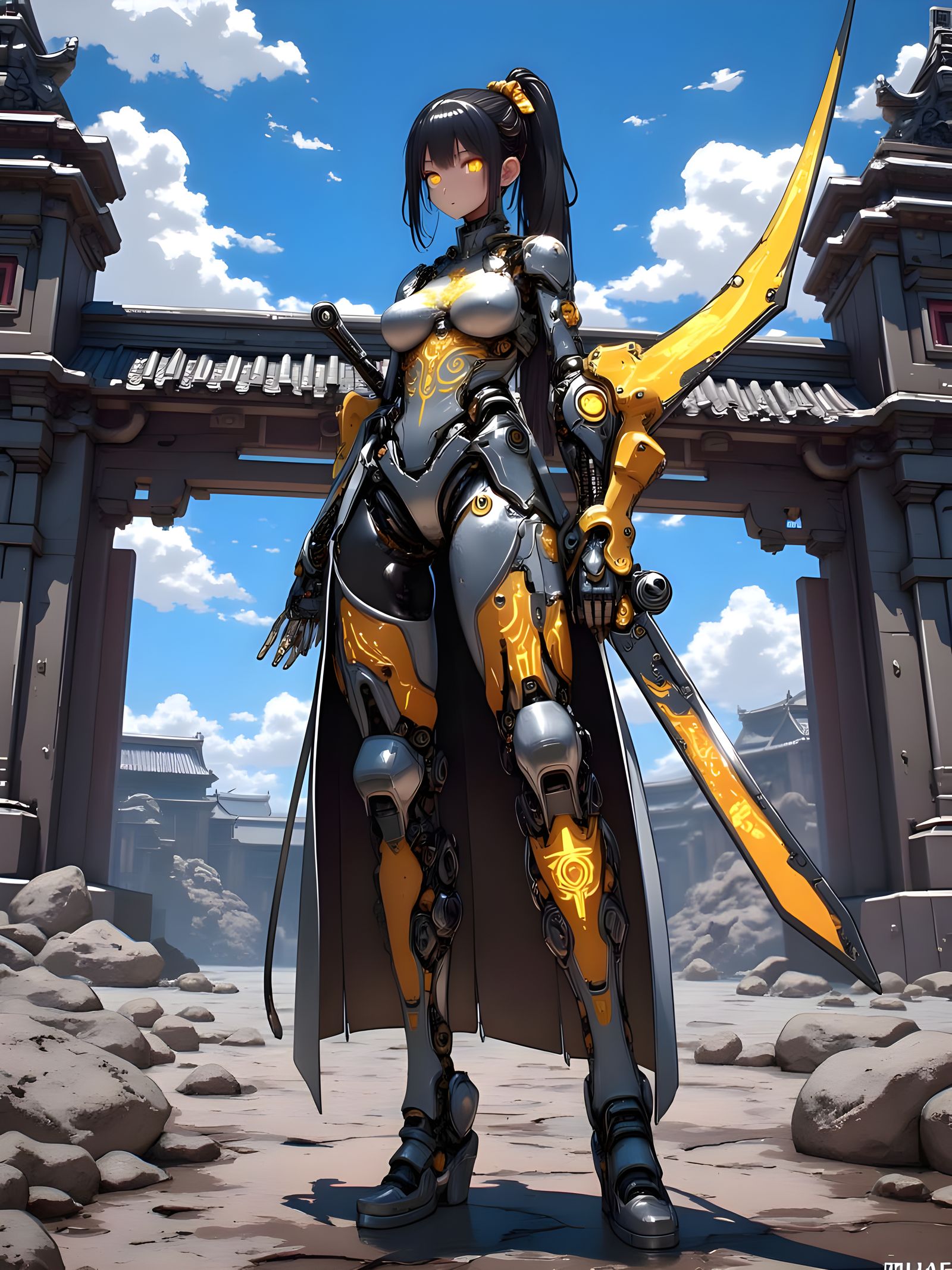 Cyberpunk Samurai Maiden Wields Naginata Before Matsumoto Ca...