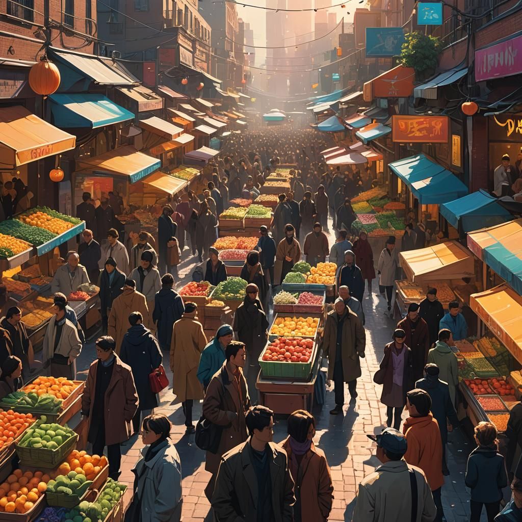 Bustling Marketplace: Concept Art in Vivid Colors