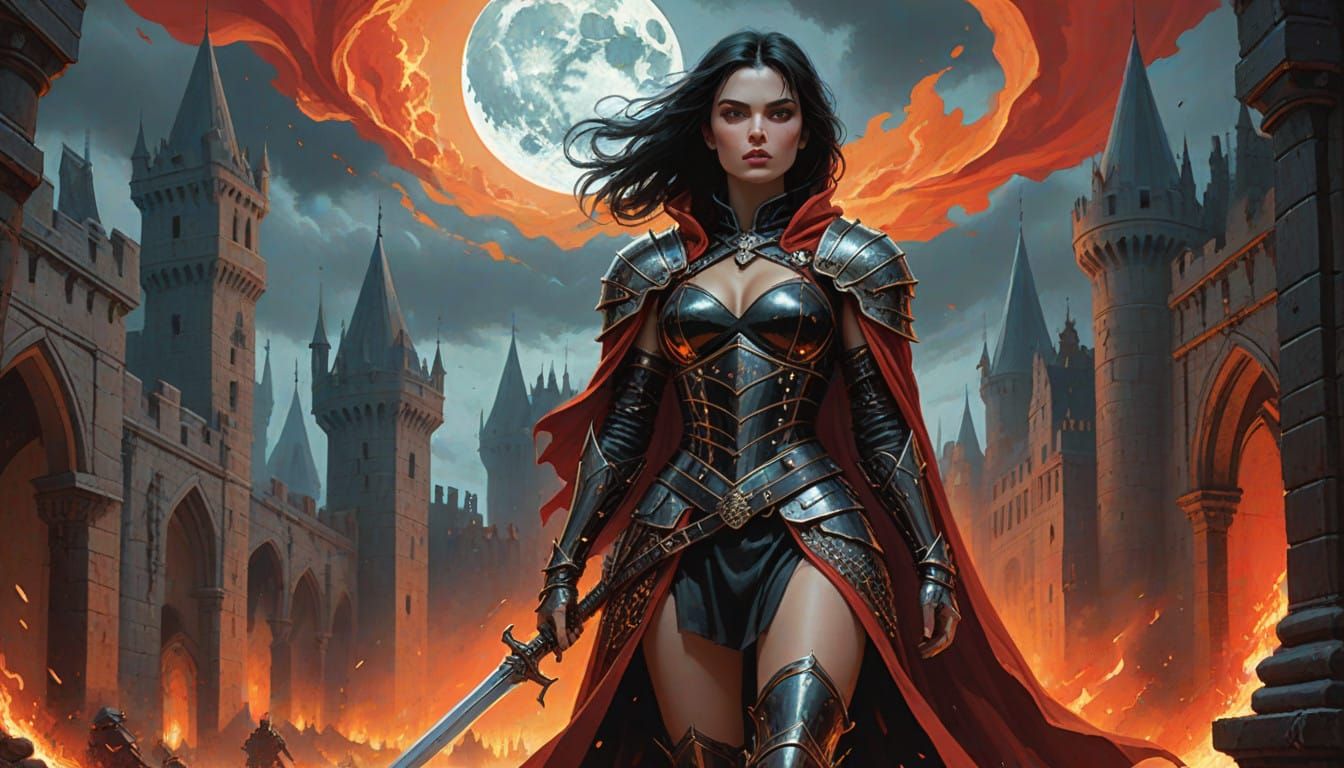 Mysterious Dark Fantasy Princess in Fierce Medieval Castle