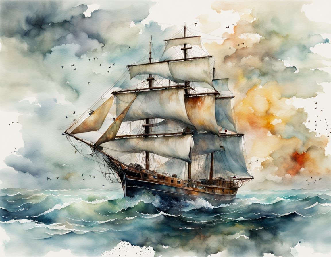 Ghostly Flying Dutchman Breaching Ocean Surface