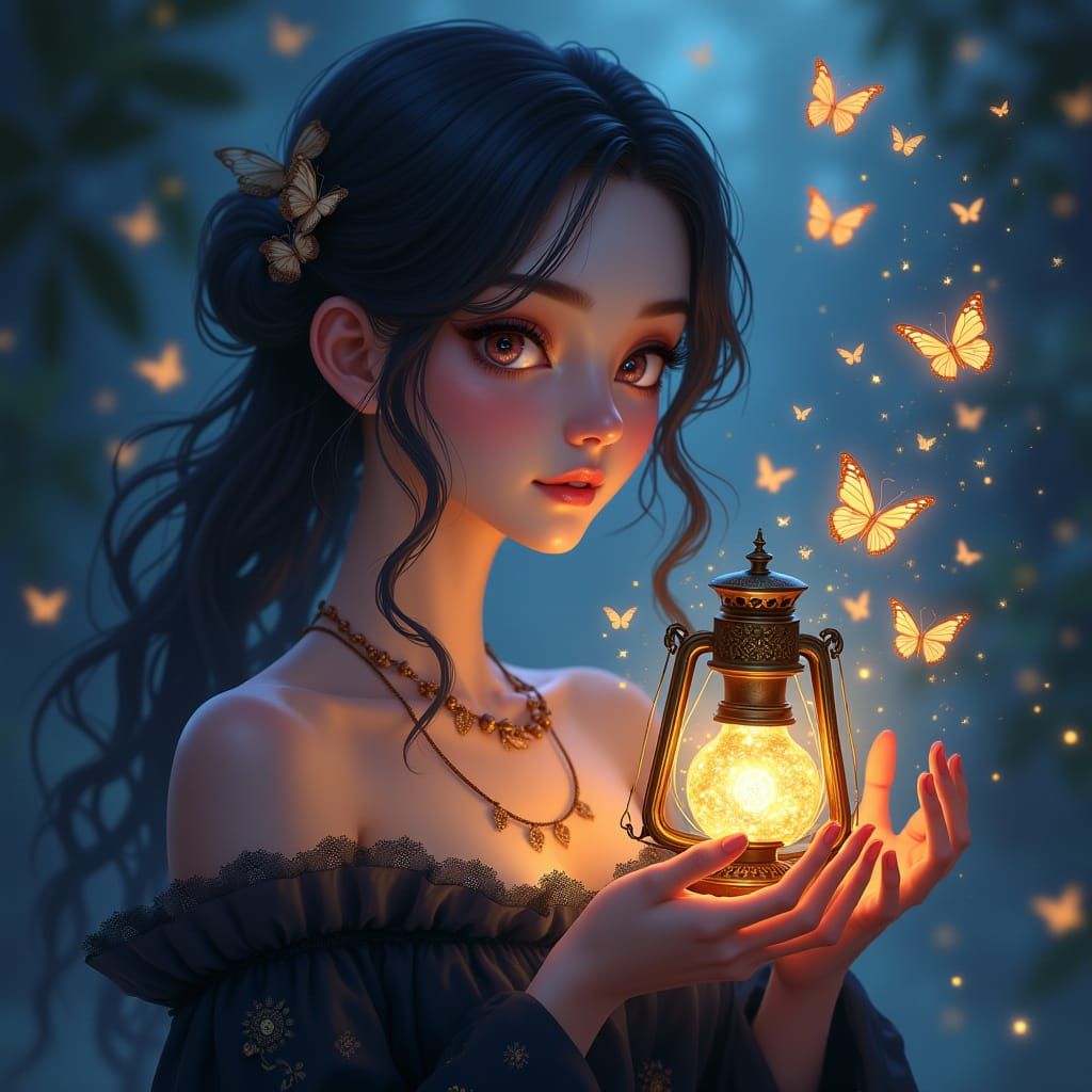 Mystical Lady Releases Glowing Butterflies in Ethereal Lands...