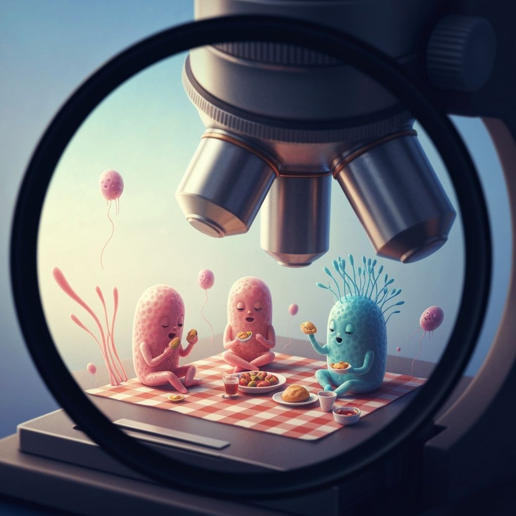 Microscopic Cells Picnic in Surreal Medical Illustration Sty...