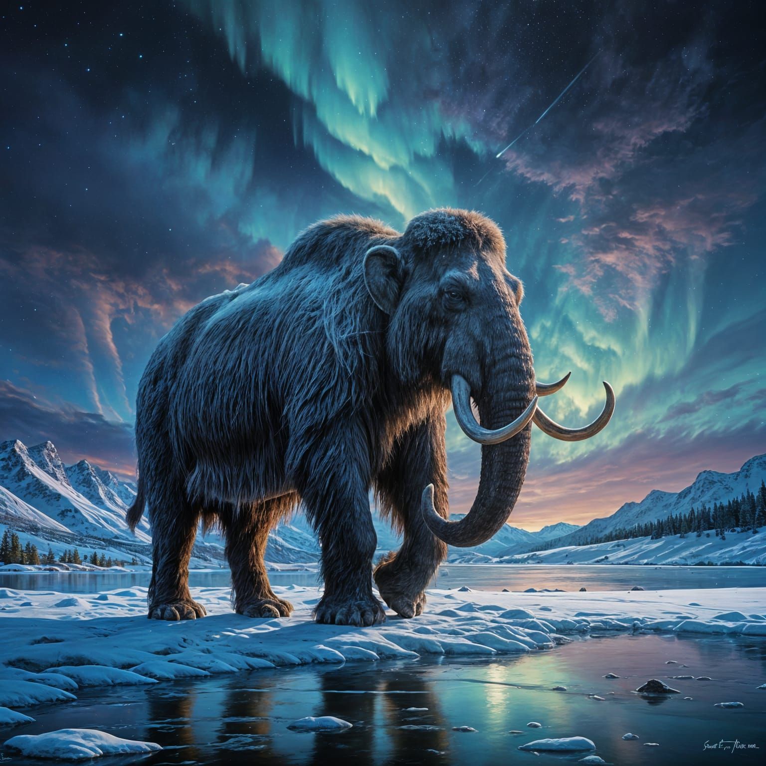 Woolly Mammoth in Frozen Landscape: Hyperrealistic Oil Paint...